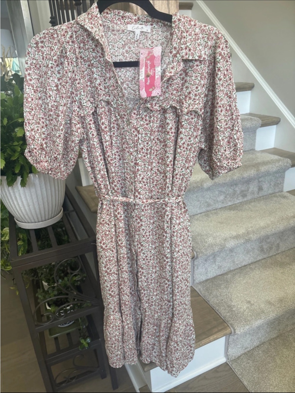Calista Cotton On Pink Floral Puff-Sleeve Midi Dress